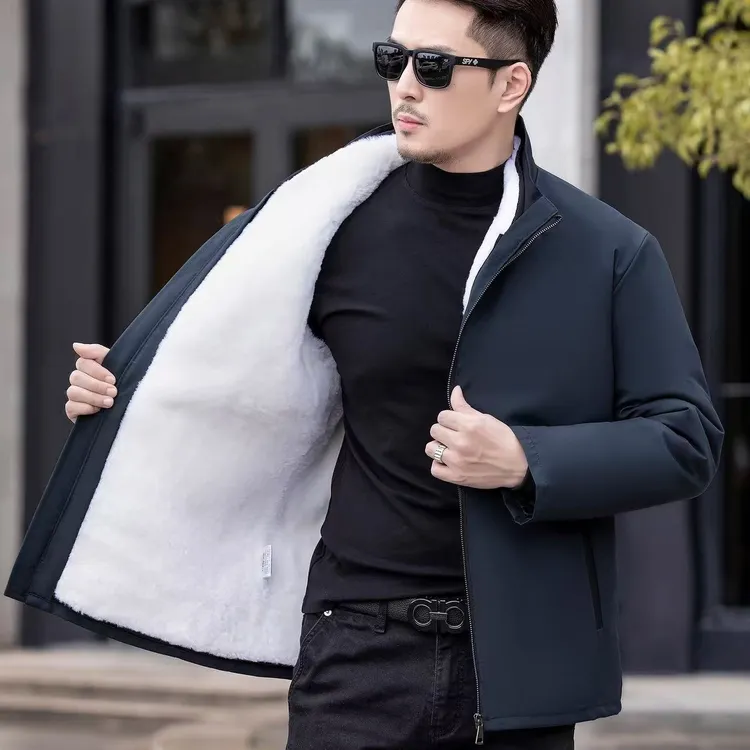 羊毛皮毛一体外套男士冬季保暖羊皮棉袄爸爸中老年人上衣真皮夹克