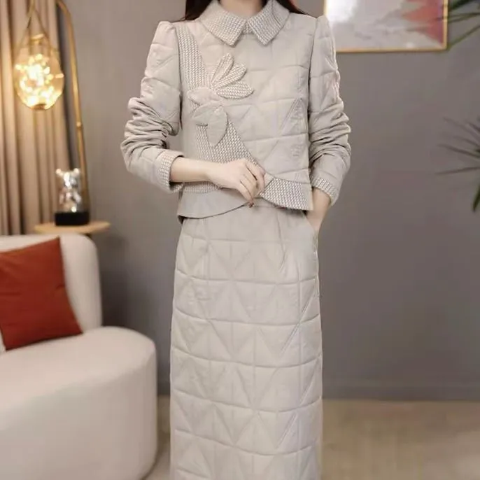 高级雪花绒洋气时髦优雅俩件套2025秋季新款中年妈妈连衣裙套装