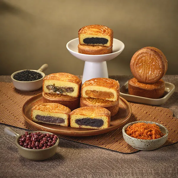 睿优雅诺【80g*5块】蛋月烧五仁蛋黄肉松芋泥奇亚籽传统烘烤月饼