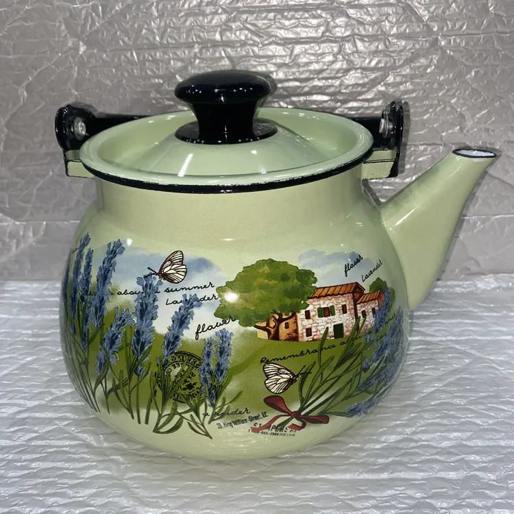 俄罗斯原装进口正品搪瓷3升茶壶加厚款大容量绿色花草新款通用灶