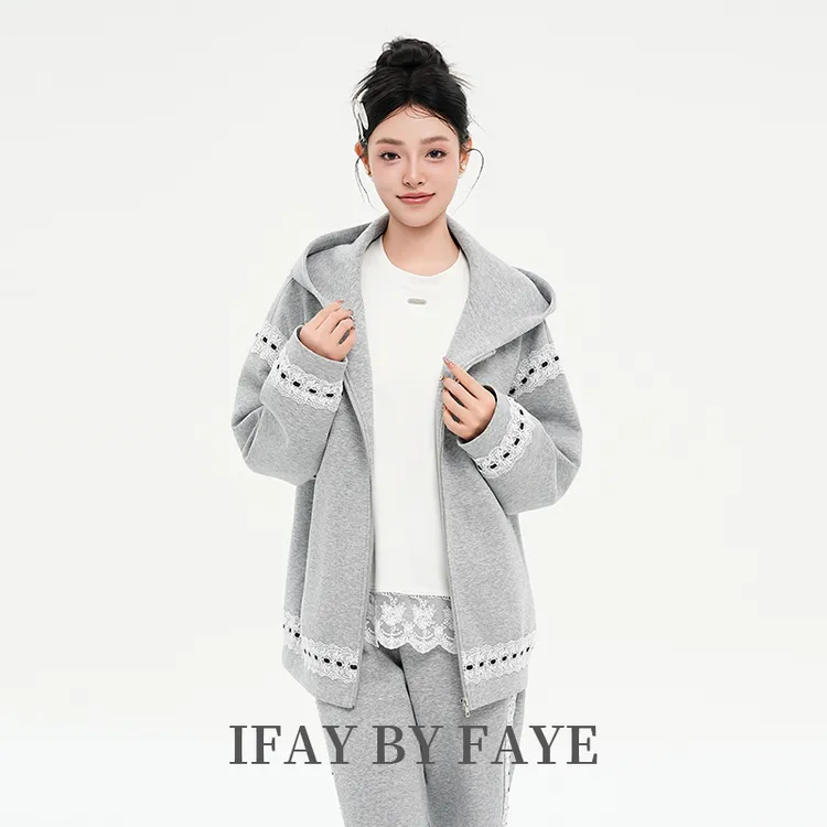 IFAY BY FAYE蕾丝花边卫衣连帽外套/蕾丝花边休闲长裤
