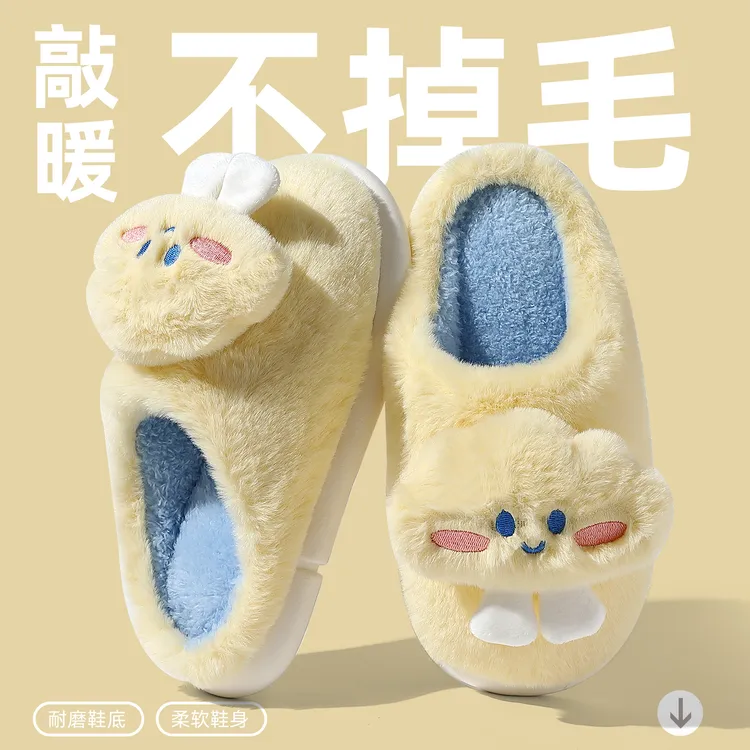 FZT可爱云朵毛绒保暖棉拖鞋女款冬季室内家居厚底踩屎感拖鞋男款