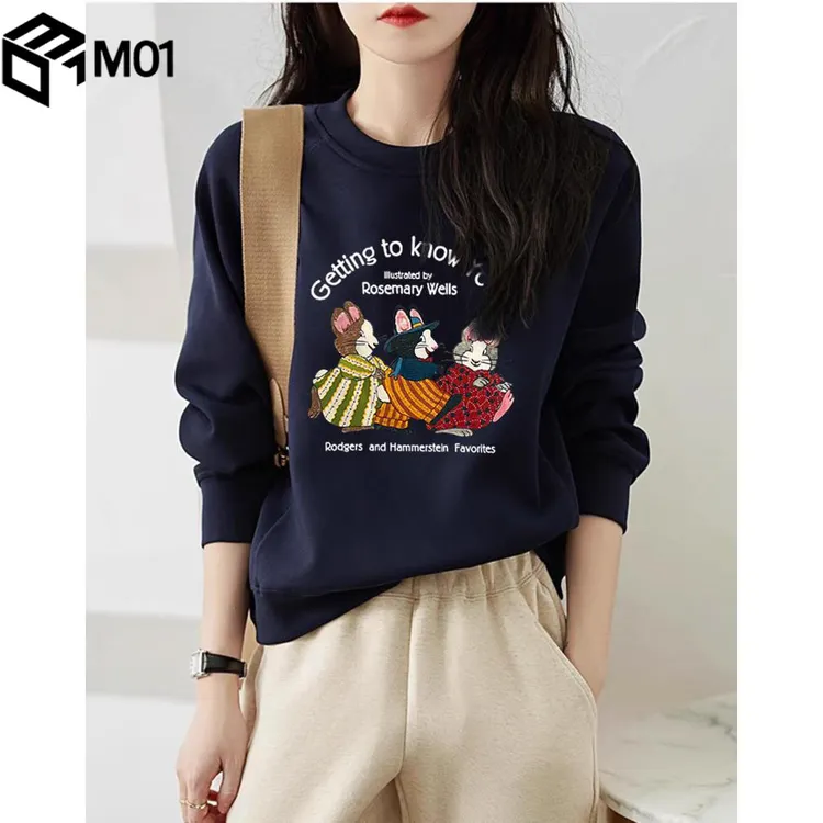 M012025新款圆领卫衣女韩版宽松休闲显瘦洋气上衣加绒加厚款秋季