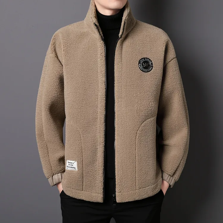 秋冬季男士立领加厚羊羔绒外套潮流胖子加肥加大保暖皮毛一体夹克