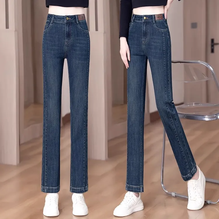 烟管牛仔裤女春夏季2025新款小个子高腰显瘦女款九分窄版直筒裤子