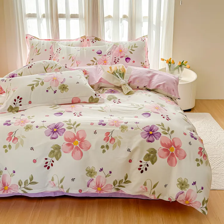 100%全棉加厚斜纹四件套学生宿舍单人纯棉小清新床单三件套 