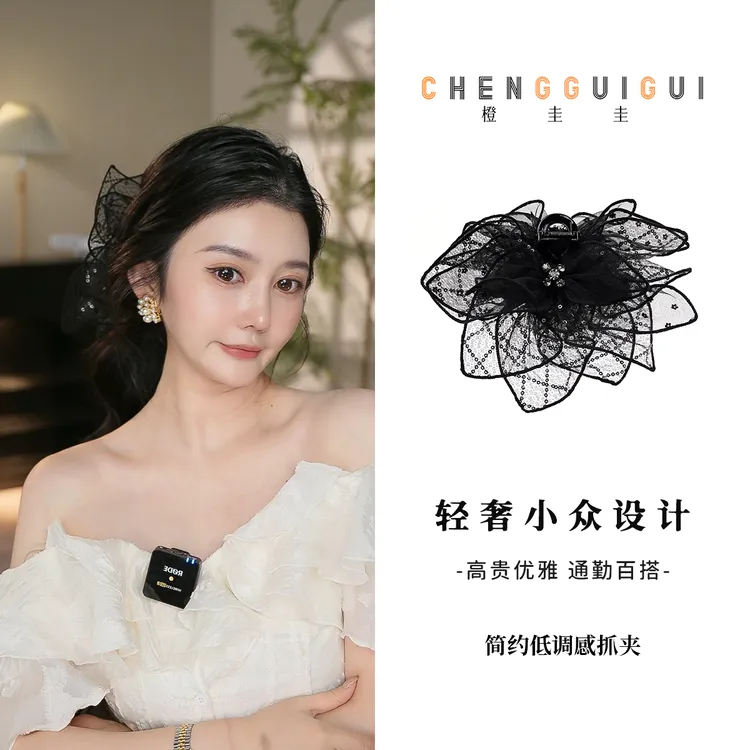 简约日常低调款鲨鱼夹花朵精致手工高级感发夹百搭气质时尚发饰