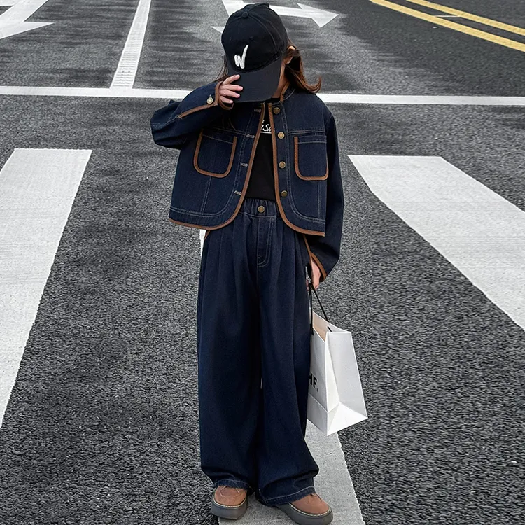 女童春秋牛仔套装2025新款儿童韩系穿搭春装女孩大童又酷又飒童装