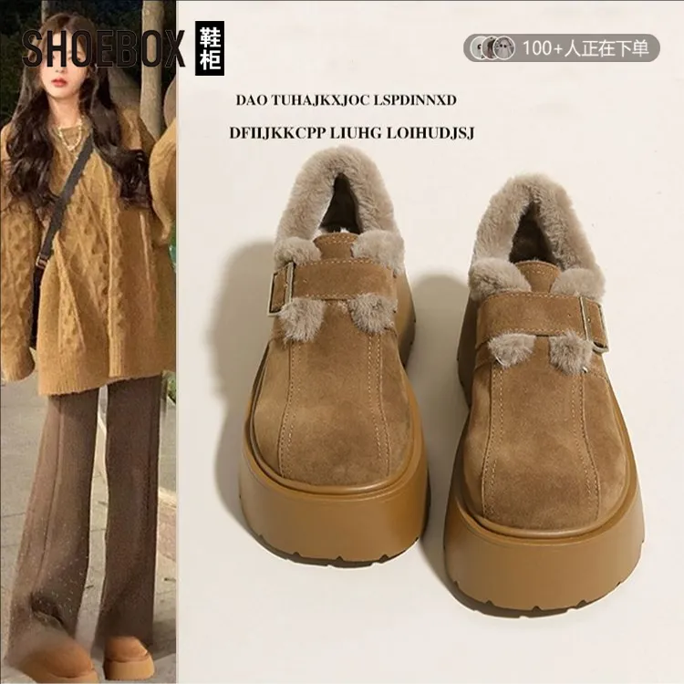 达芙妮旗下鞋柜松糕厚底勃肯鞋女2025新款冬季加绒加厚雪地靴棉鞋