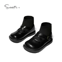 【断码捡漏】Snoffy斯纳菲儿童袜靴秋冬女童短靴小女孩时尚黑色皮靴