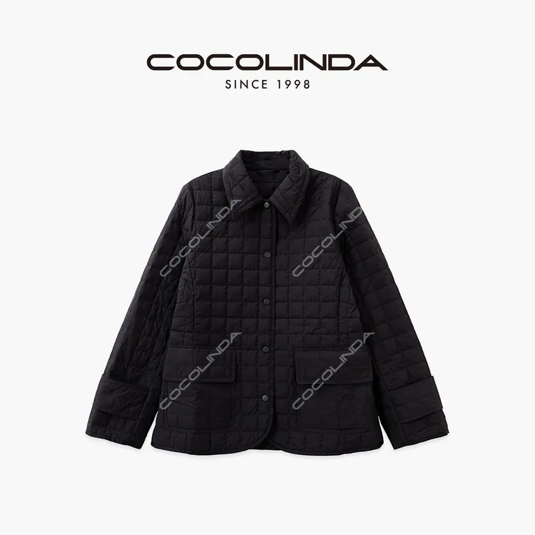 COCOLINDA | 90白鸭绒老钱重工棋盘格薄款窄身羽绒服Y5088
