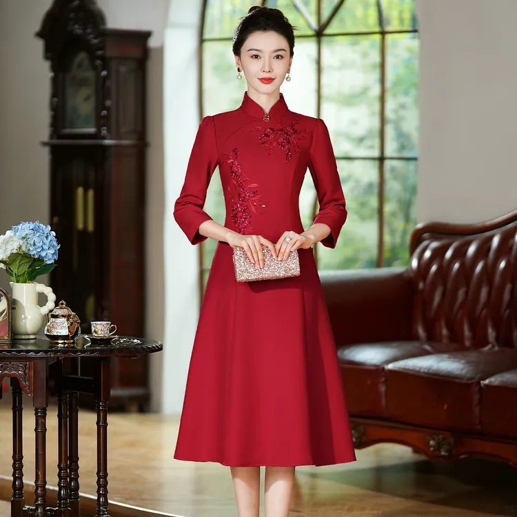 婚礼妈妈结婚裙子旗袍高贵年轻气质喜婆婆婚宴装优雅礼服平时可穿