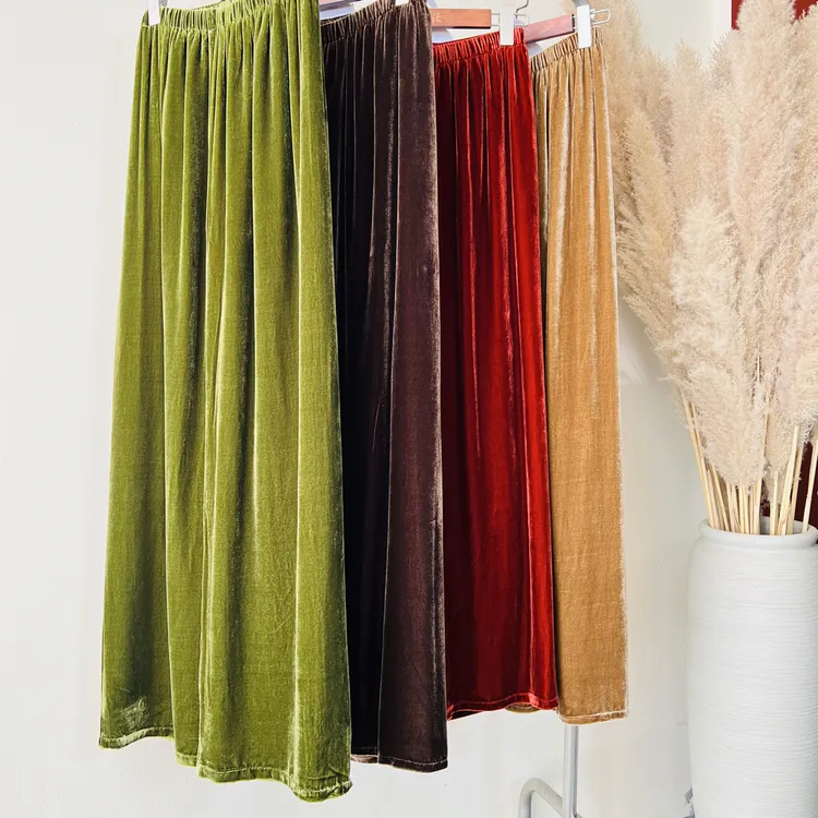 厚款加里布真丝丝绒直女款丝滑垂坠宽松休闲百搭长裤阔腿裤