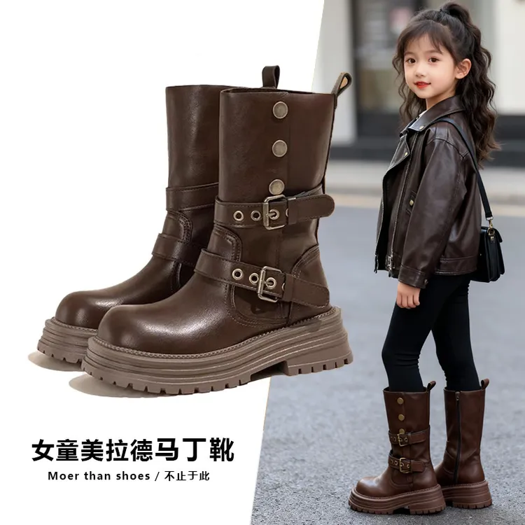女童马丁靴2025新款秋冬儿童加绒靴子保暖中大童洋气皮靴软底短靴