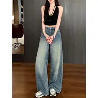 重工满天星河碎钻阔腿牛仔裤女2025秋季高腰宽松显瘦高级感拖地裤