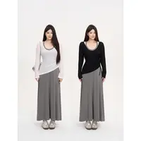 【清清】撞色两件套显瘦V领罩衫叠穿连衣裙夏25YW0106+25YW0105+104