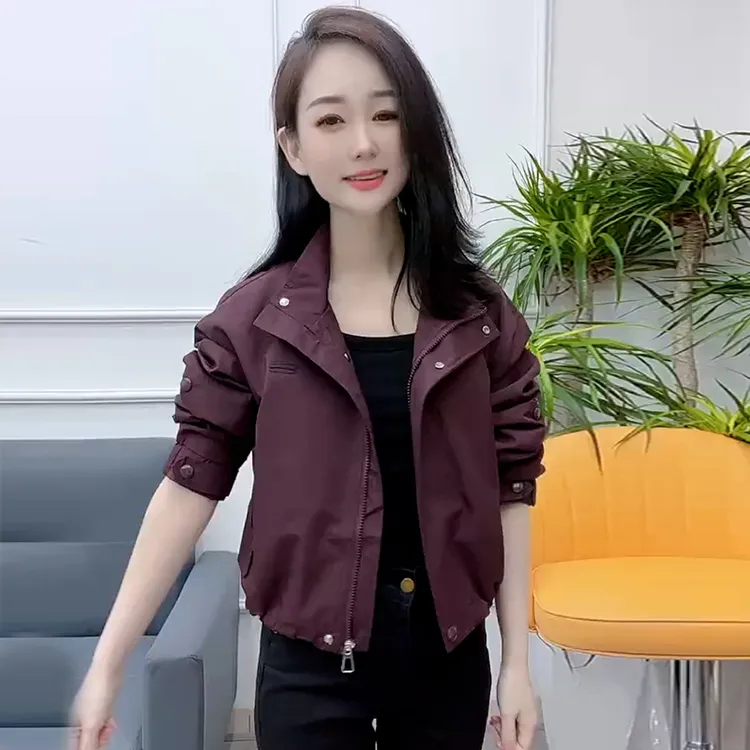 休闲翻领风衣外套女2025年秋季新款小个子时尚显瘦拉链夹克上衣潮