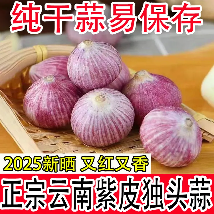 云南大蒜紫皮独头蒜干蒜现挖现晒农家辛辣饱满1斤2斤3斤5斤包邮