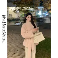 KUN【冬日雪芙】慵懒气质风 超柔糯门襟双排扣轻复蓬松显瘦粉色外套