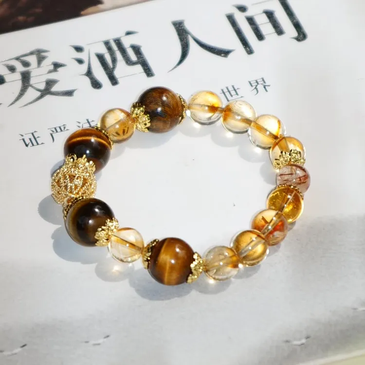 【金霸手串】虎眼石黄塔晶事业之石水晶手串