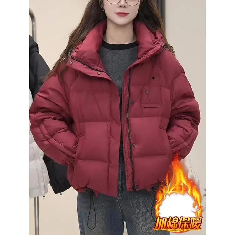 2025冬季新款韩版时尚短款棉服女加厚宽松保暖连帽面包服外套