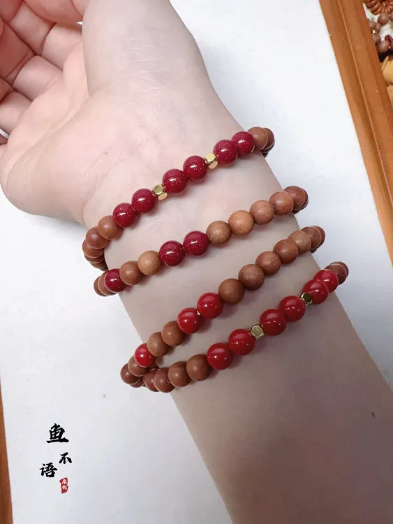 【香】天然原生态芭比老檀木朱砂双圈手串手持 香味珠男女新中式