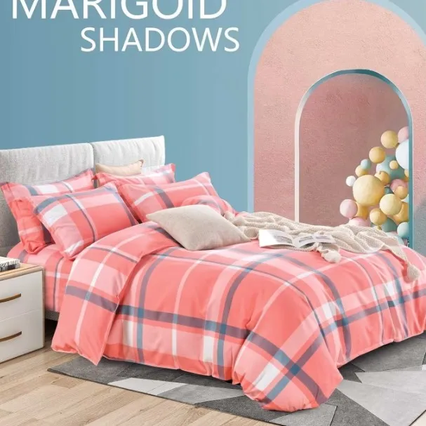 新款粉色格子加厚加密加柔水洗斜纹床单被罩枕套都可以单独去拍