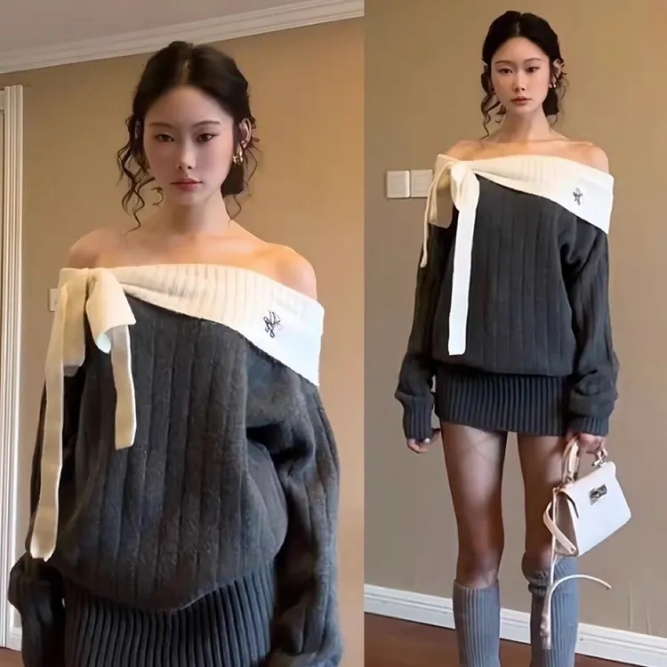 【YESY】miu系纯欲风小个子秋冬长袖针织衫毛衣设计感连衣裙新款