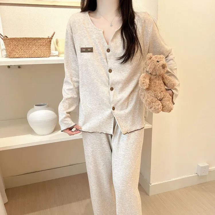 【带胸垫】睡衣女简约慵懒风韩系甜美秋季长袖套装睡衣家居服套装