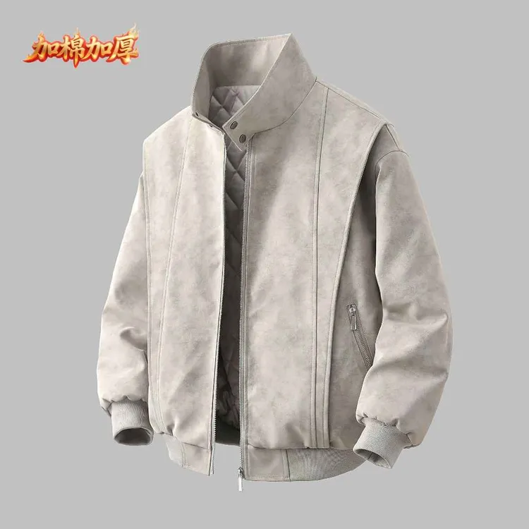 唐团【加厚款】秋冬新款蛋白软皮棉衣夹克美式外套潮流机车宽松棉服