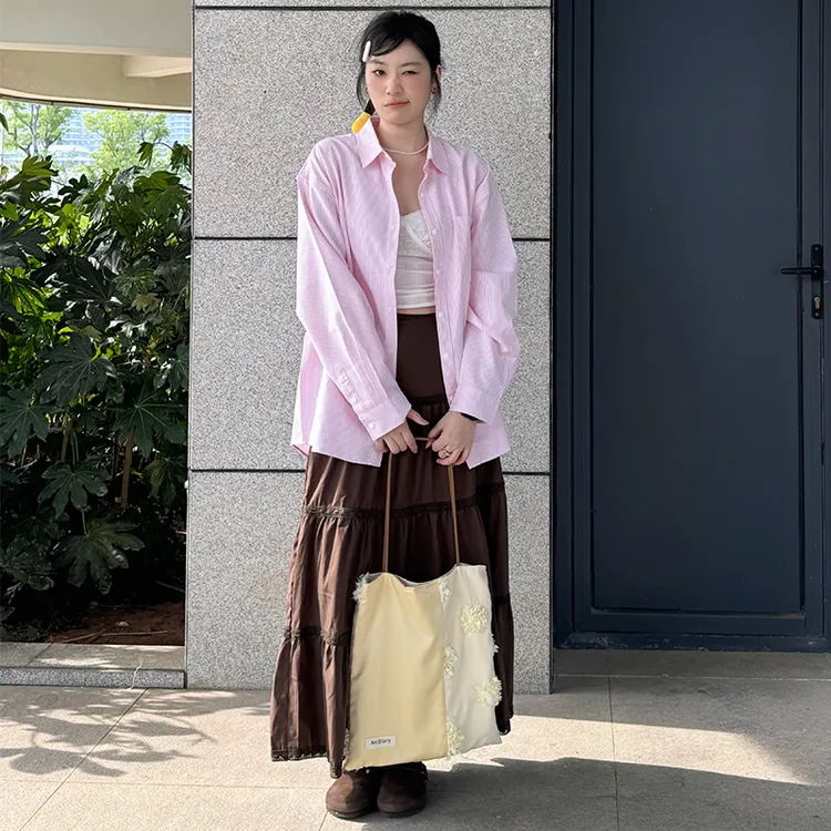 【暴走蓝鲸】春季新翻领条纹衬衫女宽松休闲慵懒感百搭简约衬衣外套