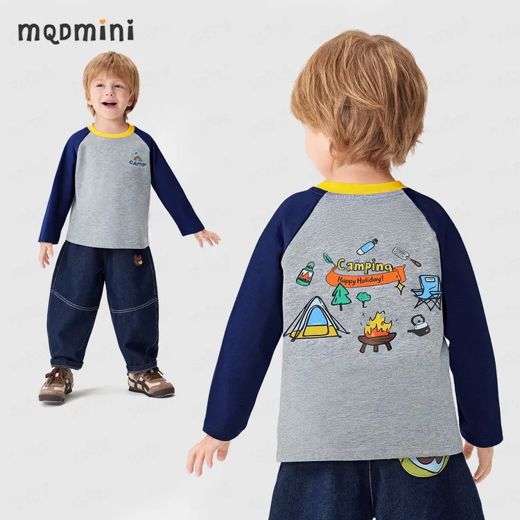 MQDMINI【10A抑菌】儿童长袖T恤26年春季新款男童撞色上衣校服神器