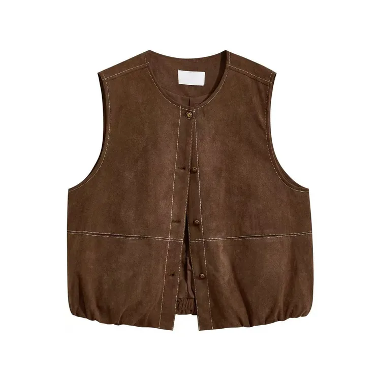 3522破法式复古明线宽松显瘦秋冬百搭女装无袖马甲