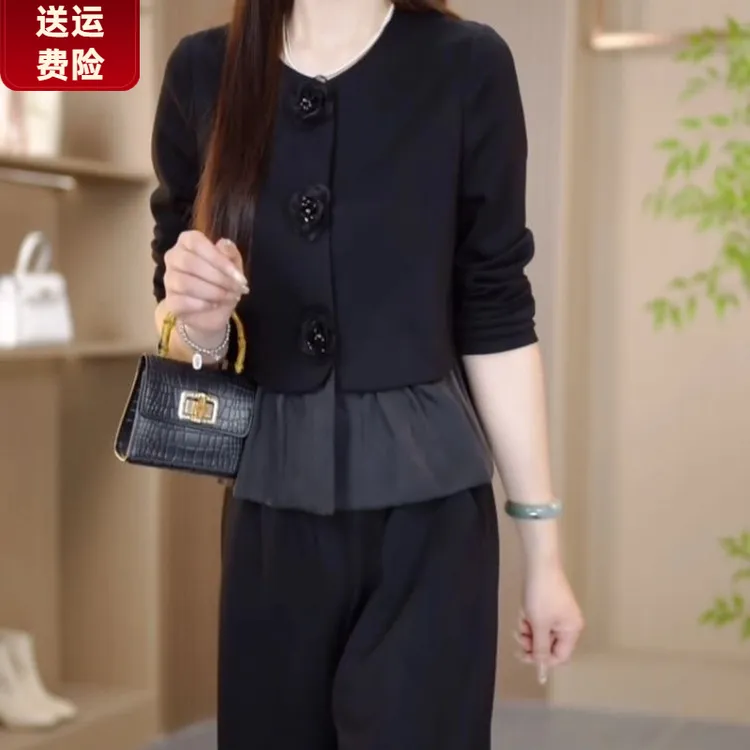 高级空气丝小香风气质套装2025春季款遮肉显瘦休闲上衣裤子两件套