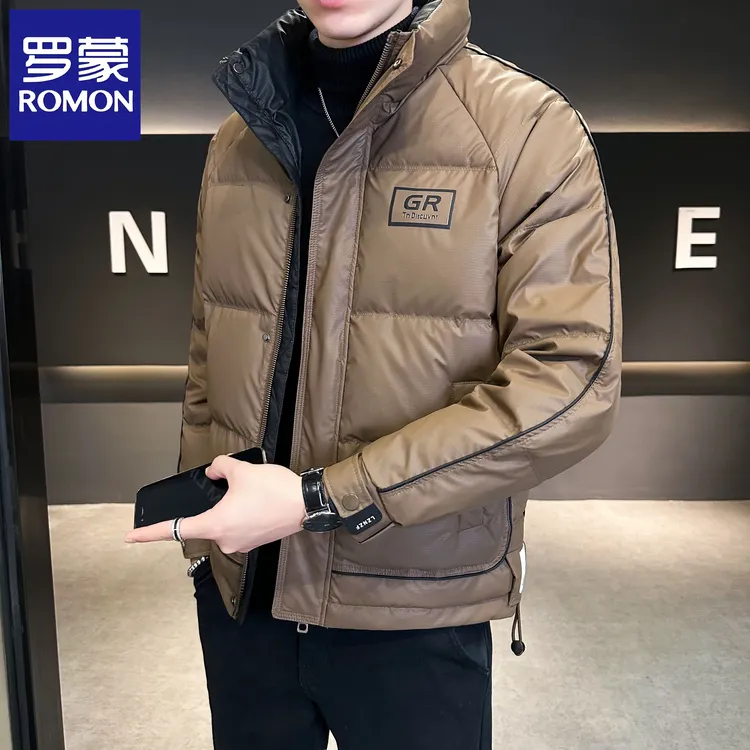 Romon/罗蒙新款冬季羽绒服男士轻薄潮牌高端痞帅立领加厚保暖外套