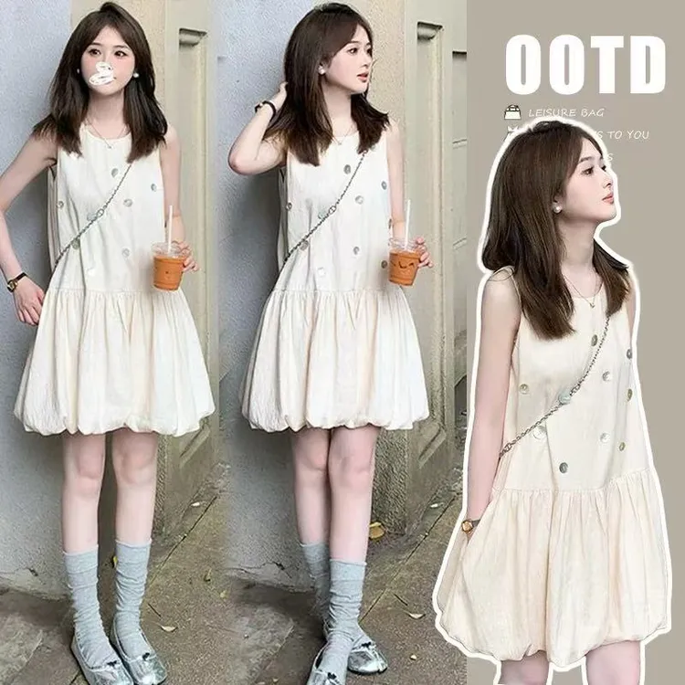 孕妇装时尚洋气减龄原版夏季孕妇甜美手工贝壳扣小个子花苞连衣裙