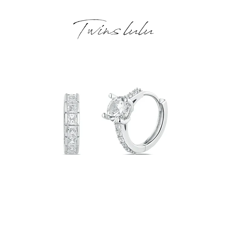 铜合金合成锆石耳饰 轻奢简约气质AB款不对称圈圈耳环TSL868