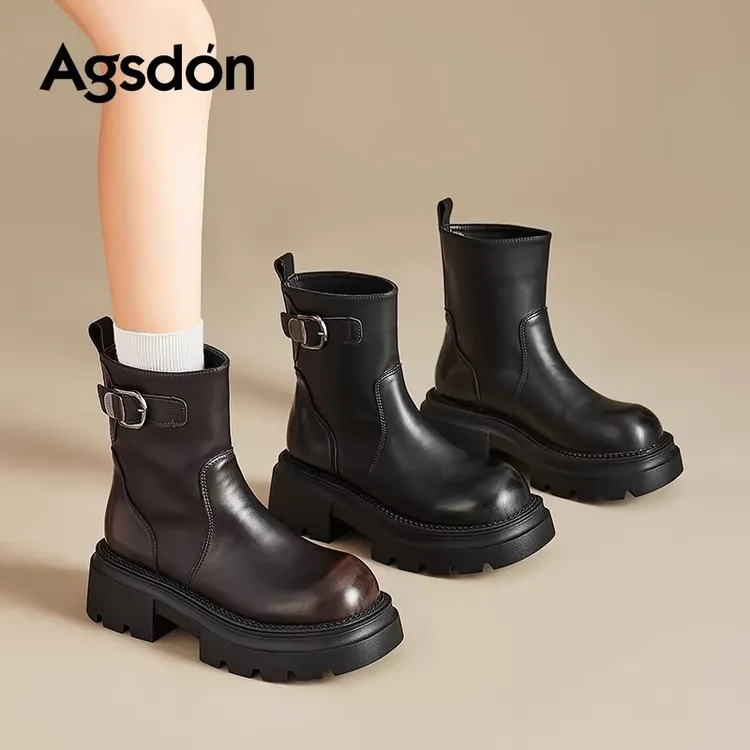 奥古狮登厚底马丁靴女款2025新款秋季超火小短靴英伦风西部靴H