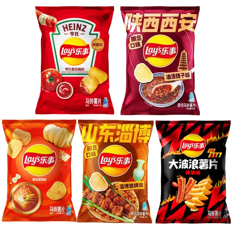 乐事薯片限定口味油泼辣子亨氏番茄酱韩式泡菜味淄博烧烤味零食品