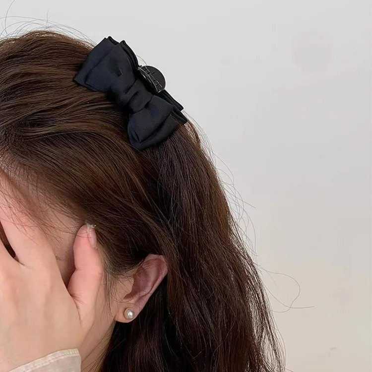 韩国新款黑色蝴蝶结公主头抓夹小号女网红侧边前额刘海发夹子头饰