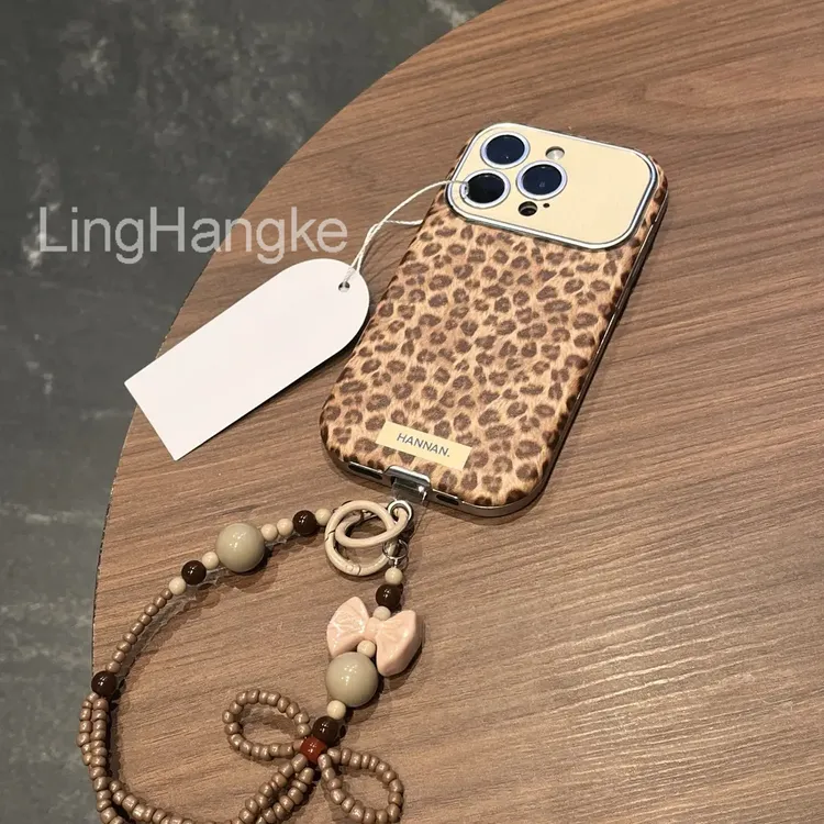 全包大视窗软皮质豹纹手提适用苹果16手机壳15/14/13promax复古新