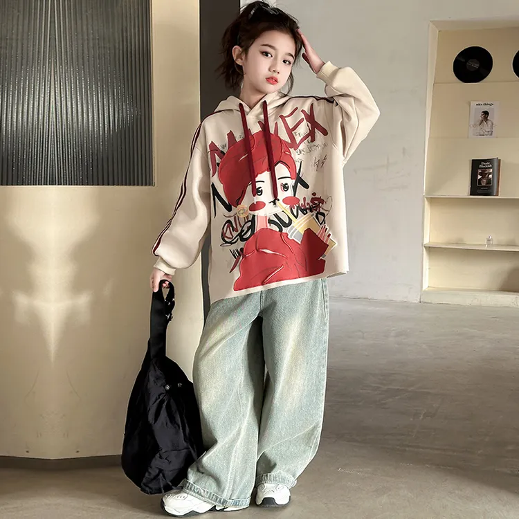 女童套装春秋儿童休闲连帽卫衣两件套宽松韩版时尚中大童女孩春装