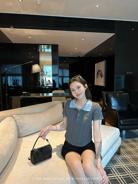 THEISSN宁司 翻领麻花针织衫短袖上衣 01133