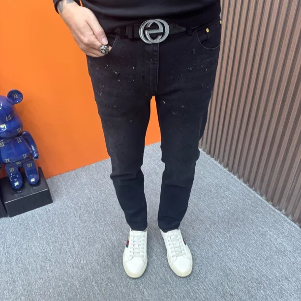 秋冬黑色烫钻牛仔裤加绒加厚弹力修身小脚时尚百搭潮流休闲裤子