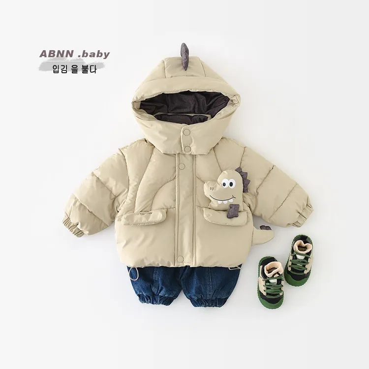 儿童冬装男童棉衣新款加绒宝宝连帽卡通棉服冬季加厚棉袄保暖外套