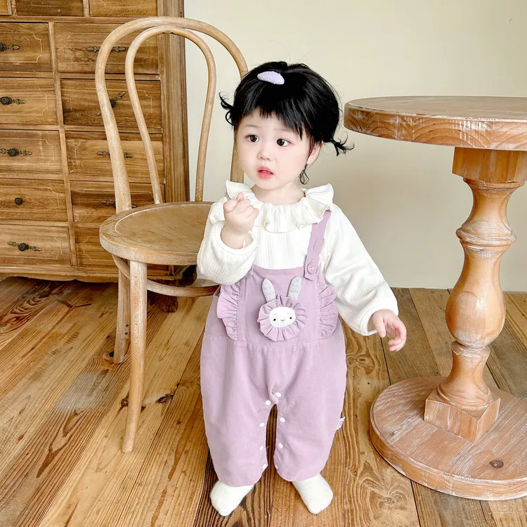 春秋小女孩套装超萌一周岁女宝宝秋季背带裤两件套外出服婴儿秋装