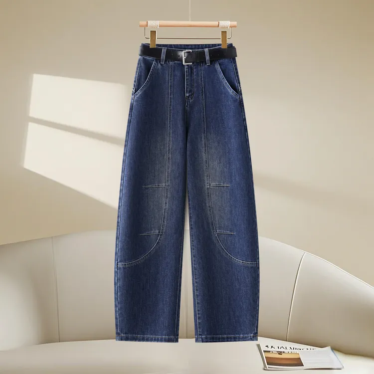 新款爆款2025炸街美式复古百搭显瘦宽松美式弯刀裤时尚高腰牛仔裤