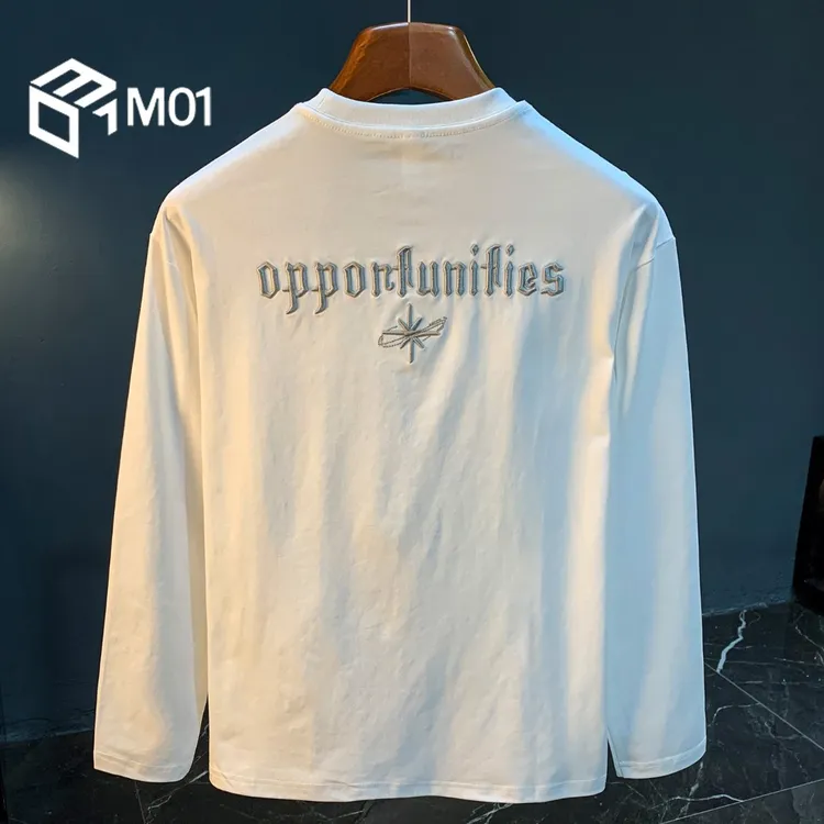 M01重工刺绣男款长袖t恤秋季新款潮流百搭体恤高端男士大码打底衫