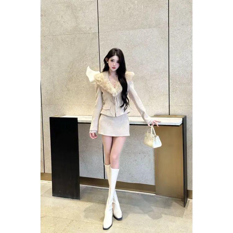 【精选优品】冬季羽绒毛领千金风气质韩版时尚外套时尚半裙252126