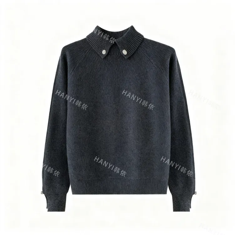 韩系翻领灰色针织衫女2025秋冬新款设计感慵懒百搭显瘦毛衣外套女